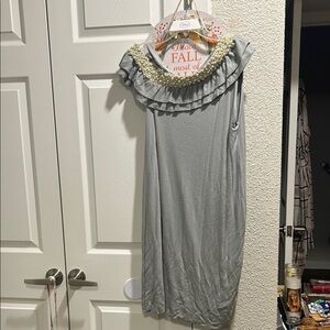 Chic Gray Dress with Pearl embroidered